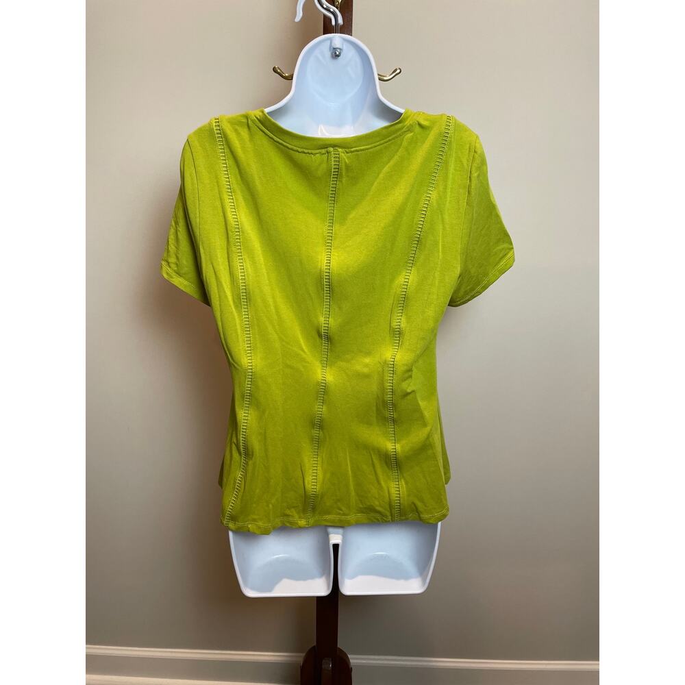 Carmen Marc Valvo Chartreuse Short Sleeve Ribbed Elastic Detail Top Size M - Picture 3 of 6